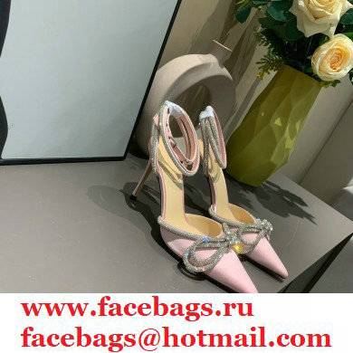 Mach & Mach 9CM HEEL Double Bow Crystal-Embellished Satin Pumps PINK - Click Image to Close